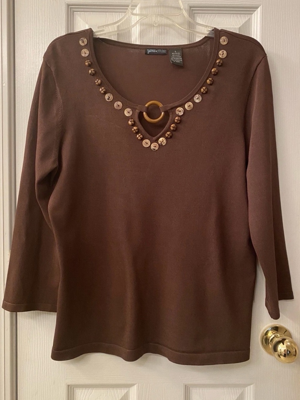 Yarns & Stitches Brown Embellished Scoop Neck Top